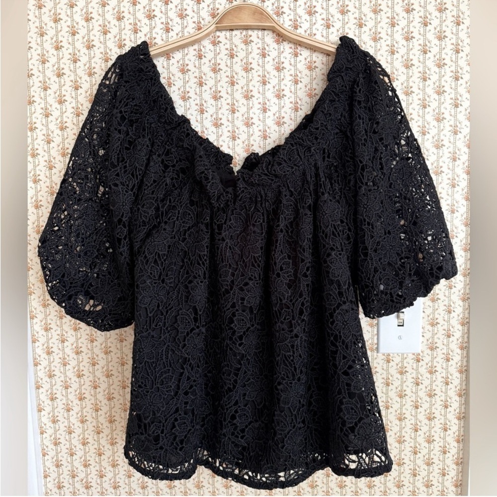 Anthropologie Maeve Off The Shoulder
Cutwork Top Black Lace Short Sleeve XS - Picture 4 of 6